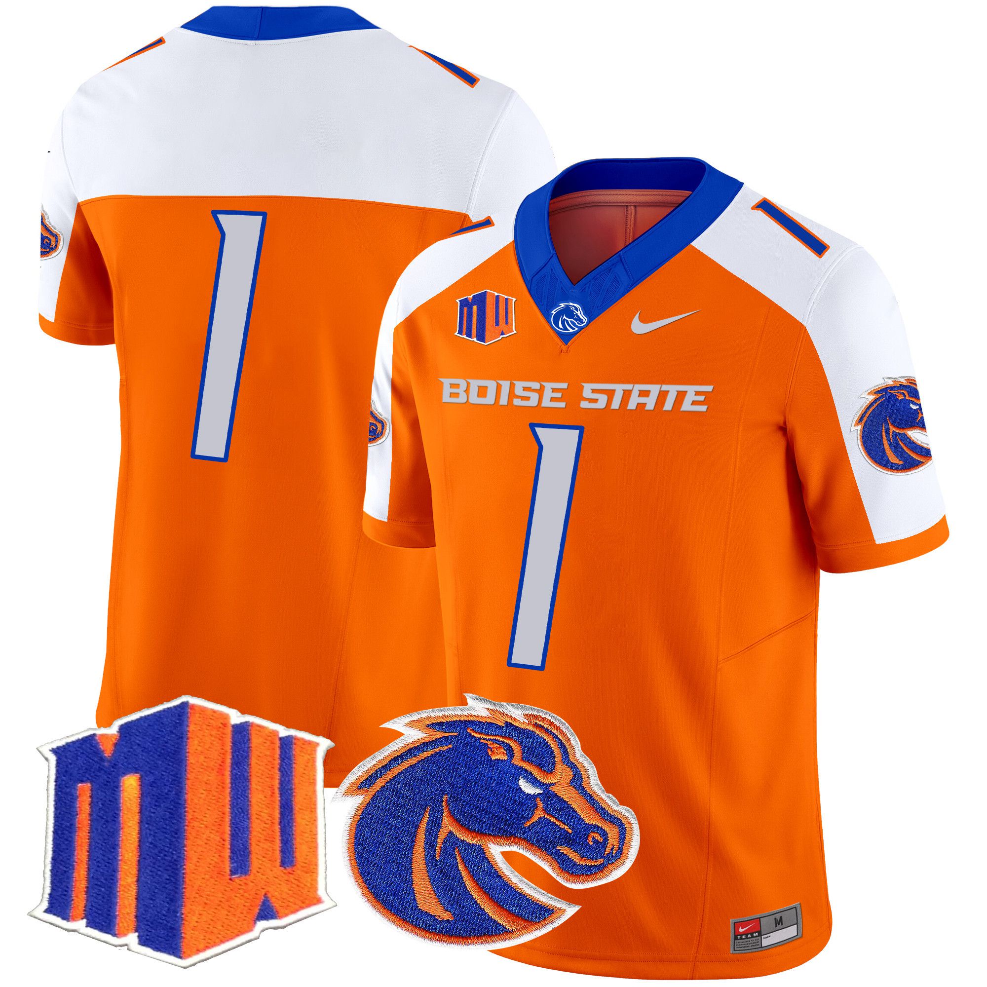 Men Boise State Broncos #1 No Name Orange Nike 2024 Vapor Limited NCAA Jersey